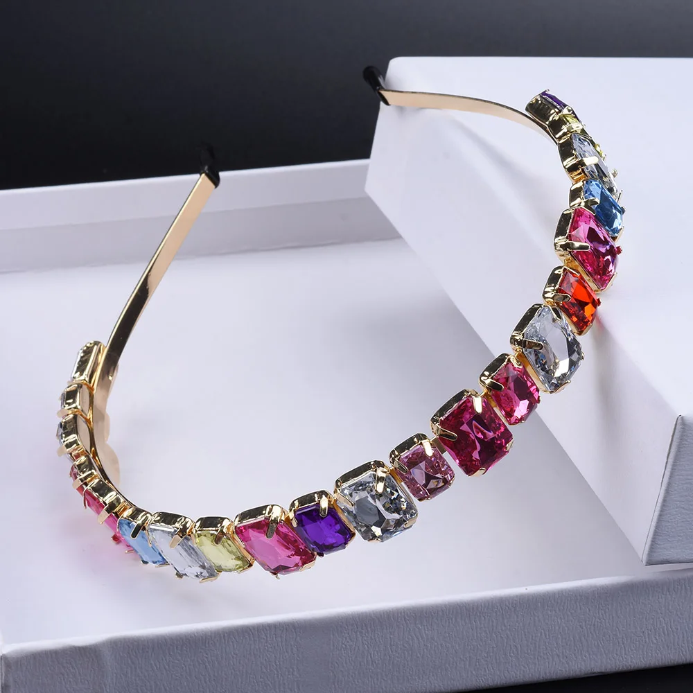 New Fashion Lady Metal Belt Hairband Baroque Geometric Crystal Thin Hair Band Elegant Bridal Wedding Crown Hair Accessories