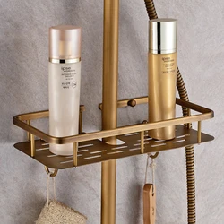 MTTUZK Solid Brass Shelf Basket Shower Rod Storage Basket Shower Tray Storage Shelf Lifting Rod Antique Copper Soap Net