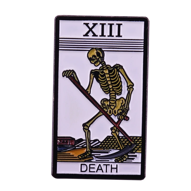 Pin de solapa de tarot de la muerte, broche de Grim Reaper, colección de amantes de la adivinación