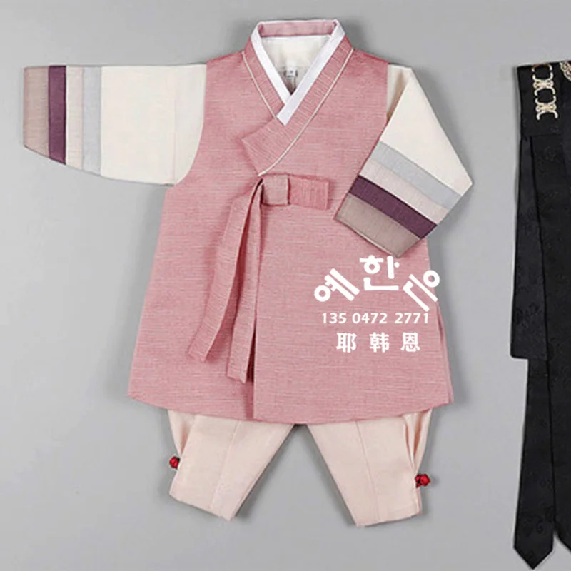 Coreia do sul importou high-end hanbok tecido 100-day terno menino hanbok mid-length personalização