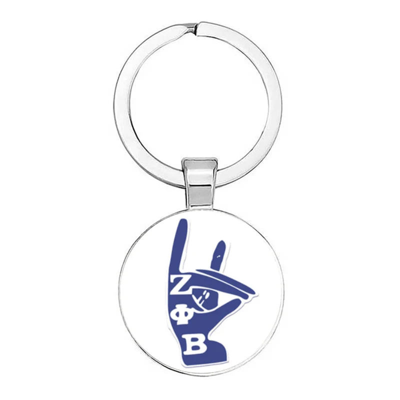 Artwork ZETA PHI BETA Keychain, ZPB Letter, Greek Nameplate, Handmade Art Painting, Round Glass Keychain Female Gift Keychain