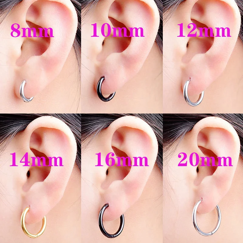 Multiple Small Round Ear Rings for Women Men Jewelry Stainless Steel Ear Clip Cuff Simple Fashion Black Hoops Earring 2023 image 6