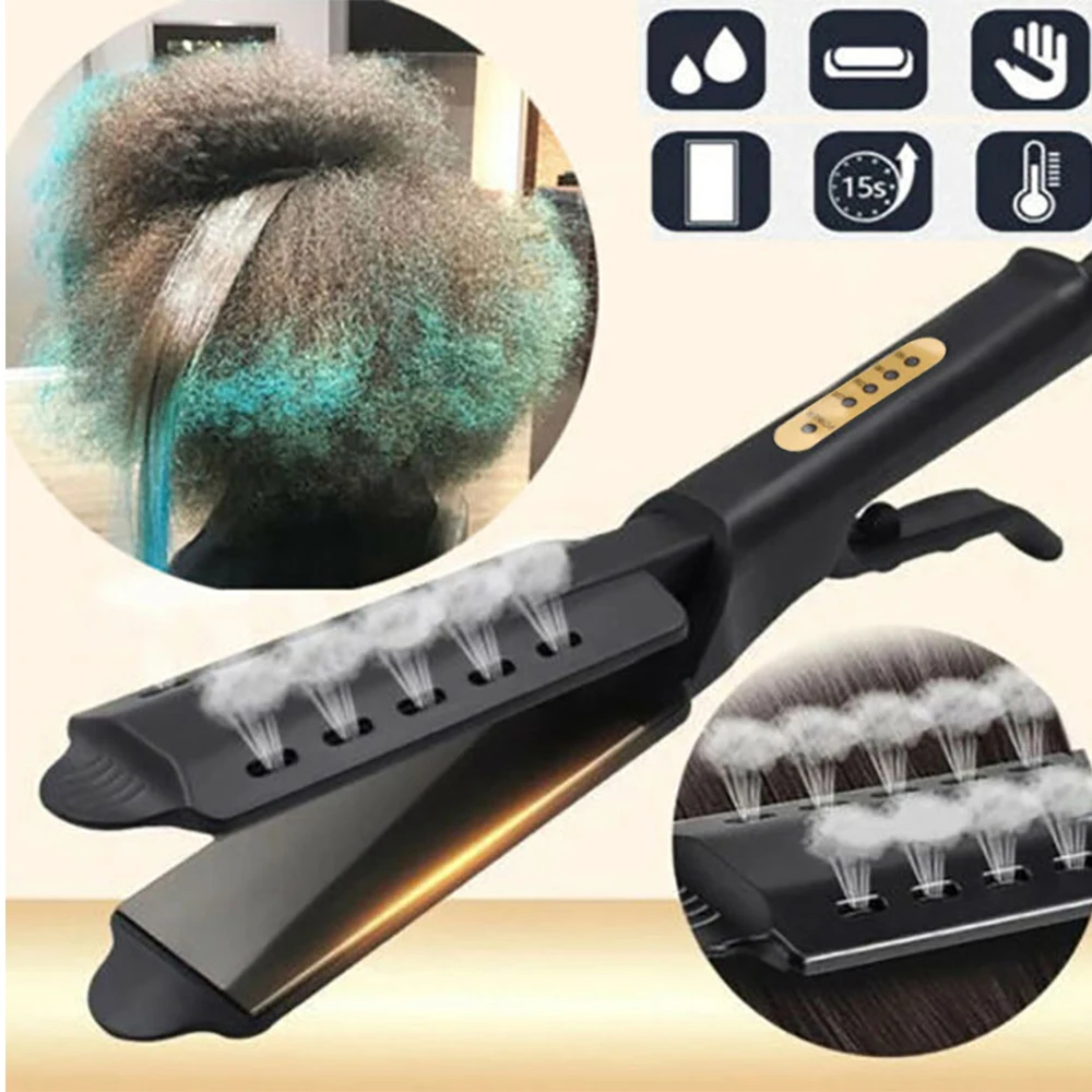 Four-Gear Adjustable Temperature Ceramic Steam Hair Curler Straightener Brush Home Flat Iron Straightener Hot Comb Hair Tools