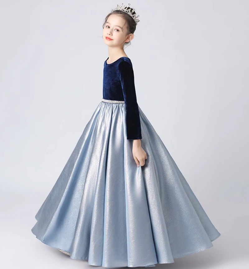 Dideyttawl Princess Flower Girls Dresses For New Year Long Sleeves Junior Bridesmaid Dress Kids Wedding Pageant Gowns