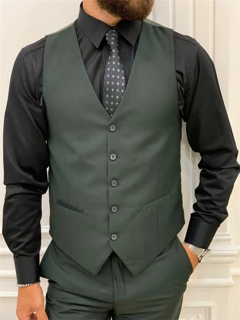 Dark Green Wedding Tuxedos Men Suit Peak Lapel Terno Masculino Slim Fit Groom Prom Man Blazer Custom 3 Pieces Jacket Pant Vest