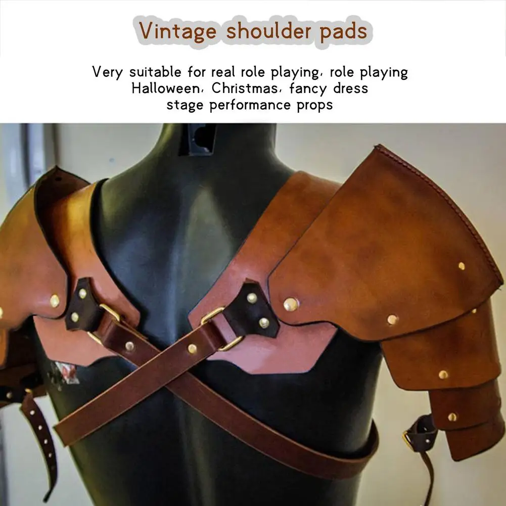 Medieval Retro Men Shoulder Armor Adjustable Faux Leather Guard Multi-layered Artificial Leather Shoulder Pads on Chest