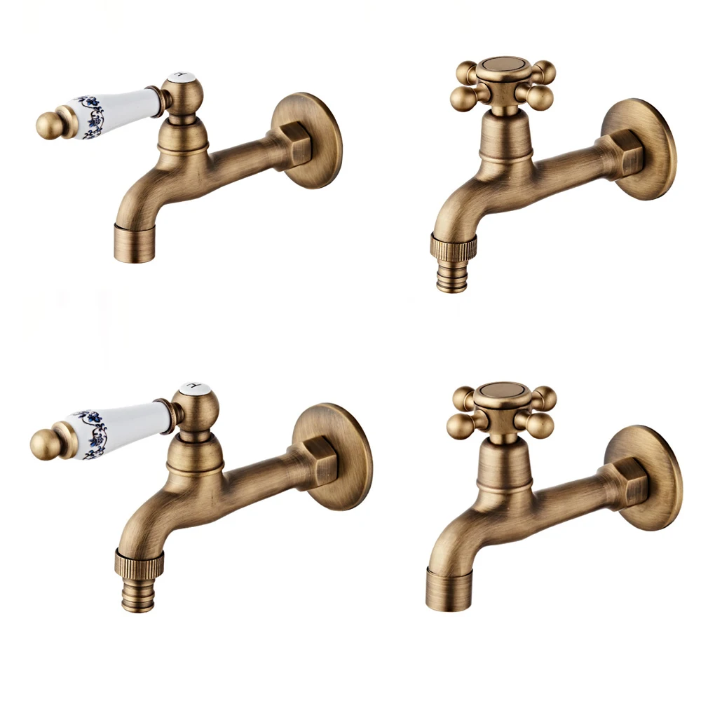 Antique Brass Basin Faucet Kitchen Faucet Garden taps Wall Mounted Lavatory Bathroom Mop Water Tap Washing Machine Faucet