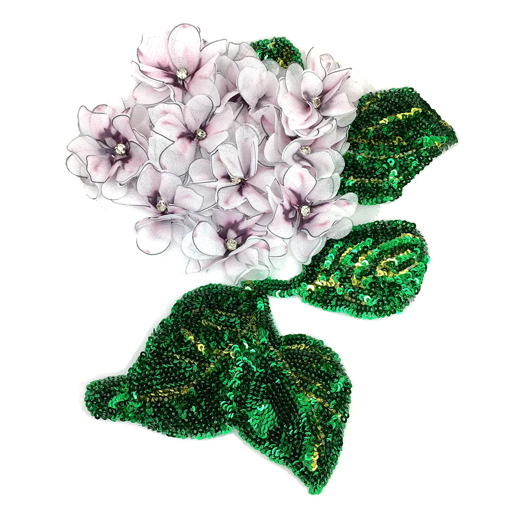 3D Hydrangea Flower Patch Flowers Applique Crystal Beaded Patches For Clothing Appliques Parches Sew On AC1531