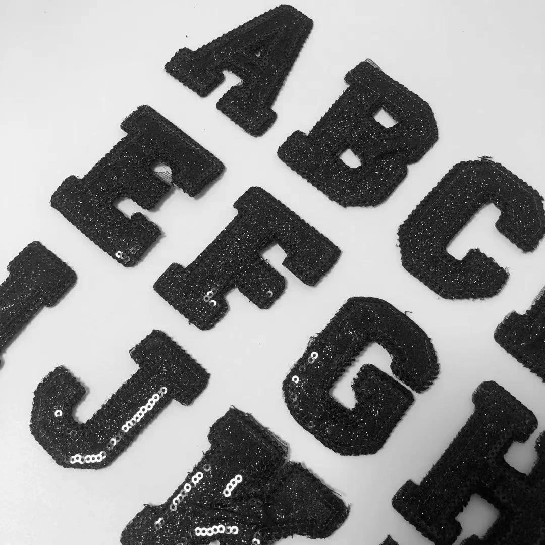 Black Sequins Letter Alphabet Patch For Clothes Iron On Garment Accessories Embroidered Applique Decoration Repair Patches