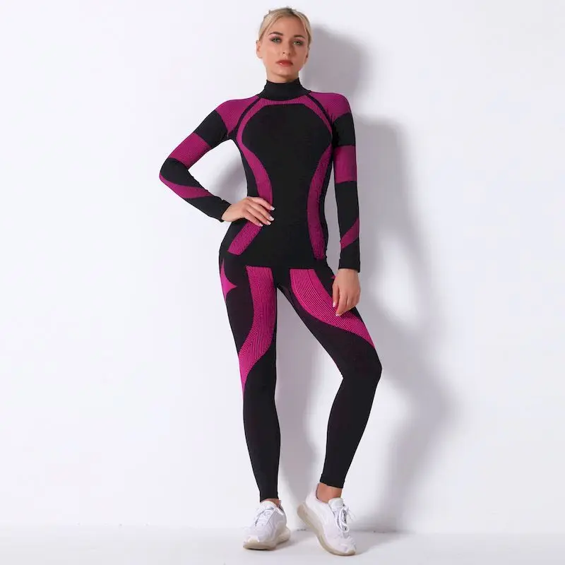 Workout Clothes for Women Yoga Sets Seamless Knitted Striped Long-sleeved Fitness Clothing Sports Suit Sweat-absorbent Outdoor