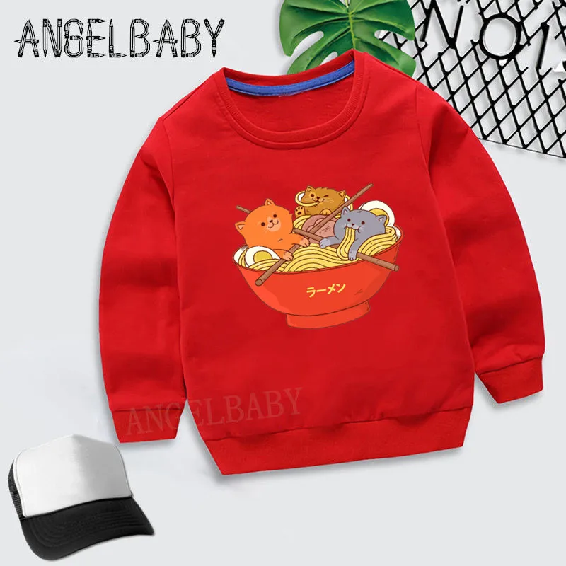 

Boys Girls Sweatshirt Kids Ramen Noodles And Cats Design Cartoon Hoodies Children Autumn Tops Baby Cotton Clothes,KYT2281