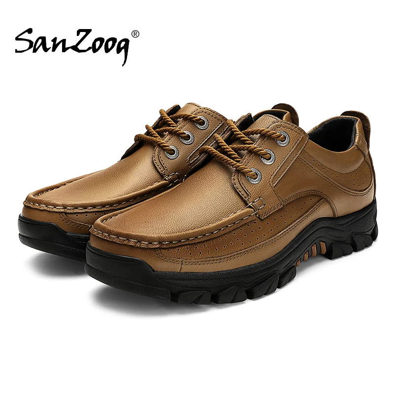 Genuine Leather Outdoor Casual Men Shoes Adult Black Brown Big Size 47 48 Autumn Winter Wear-Resisting