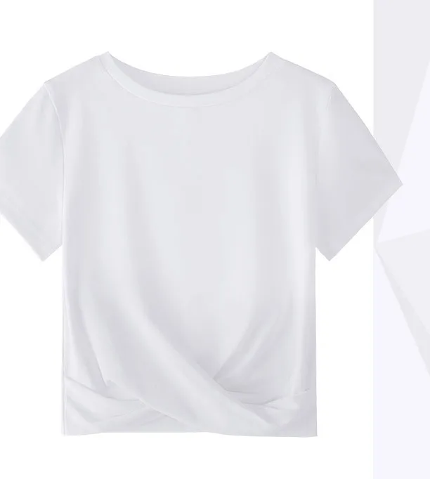 T-shirt à manches courtes et col rond pour femme, haut en coton, couleur unie, décontracté, pour l'été et le printemps