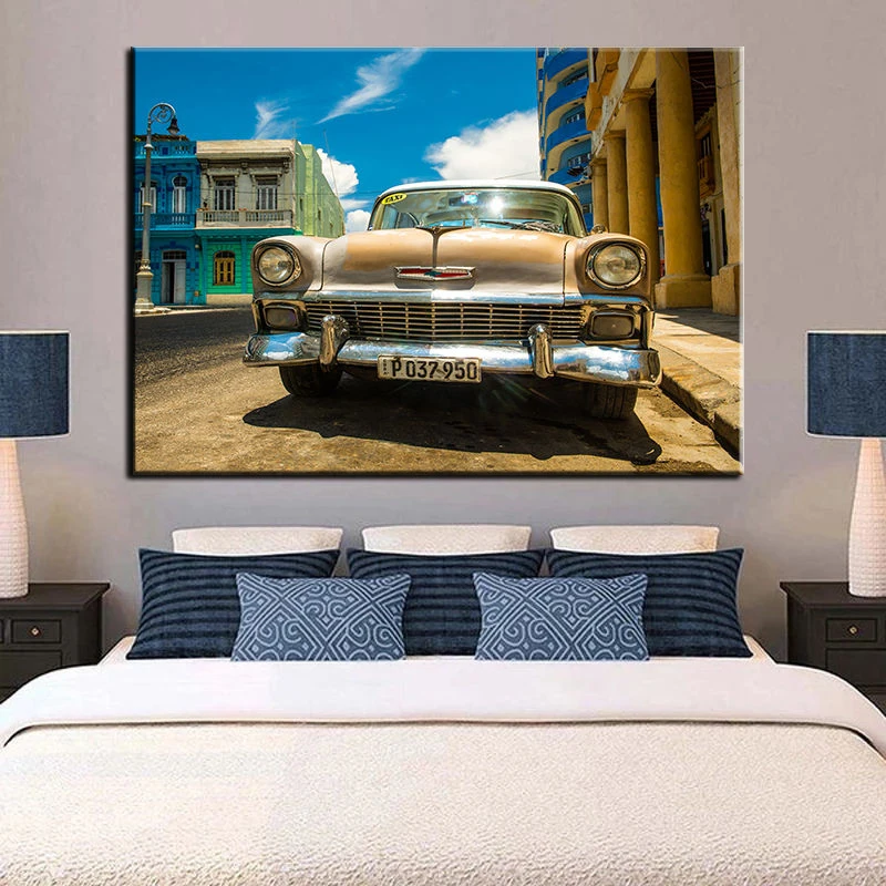 

Wall Art Canvas Retro Chevrolets Bel Air in Cuba Vintage Car Poster Painting Living Room Picture Print Bedroom Modern Home Decor