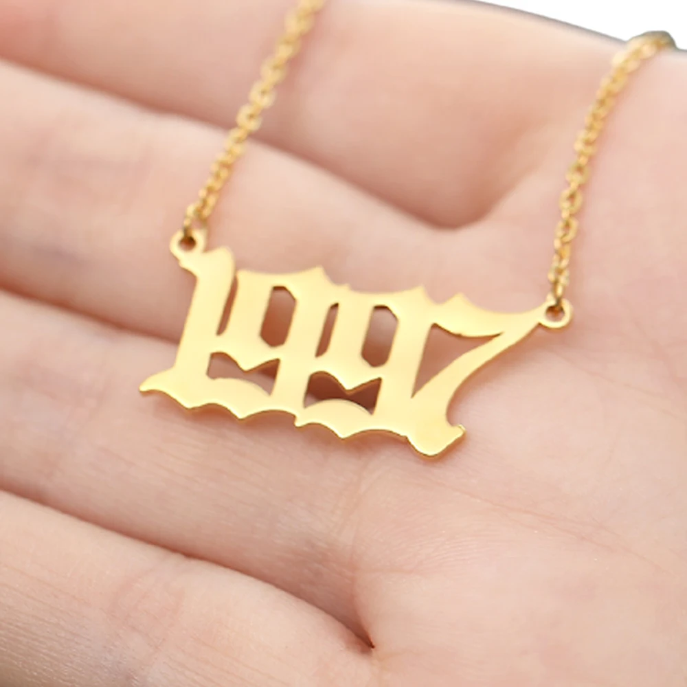 Uonney Custom Necklace Year Old English Pure Gold Color Stainless Steel Vintage Letters Women Gift  Jewelry 2021 Anniversary