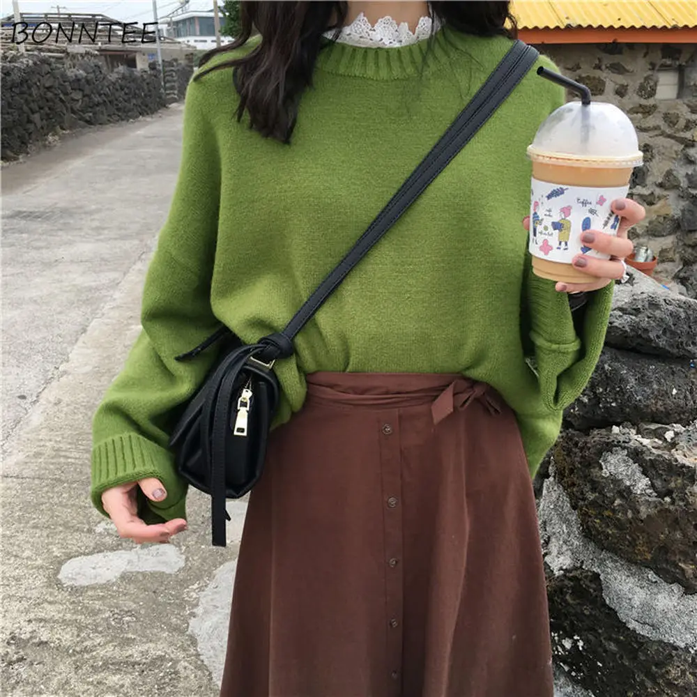 Sweaters Women Temperament Chic Ulzzang Solid Flare Sleeve Trendy Ladies Sweater Winter Fall Soft Preppy Basic Woman Knitwear