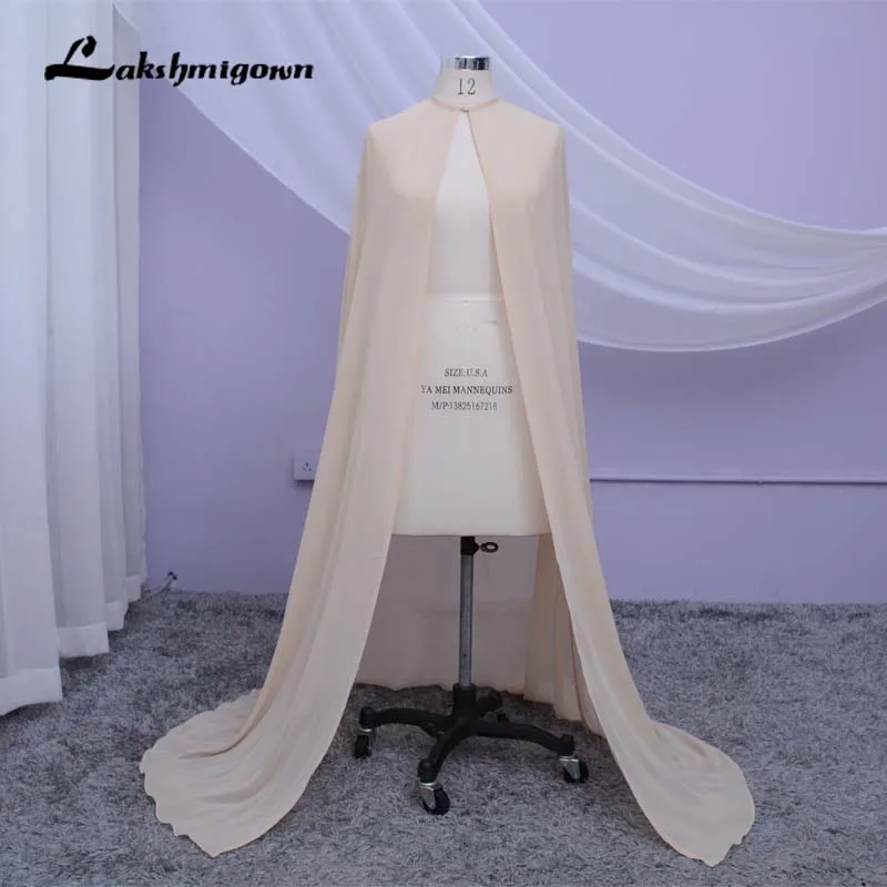 

New Arrival Chiffon Long Weeding Capes Plus Size Champagne Women Outwear Capes Chiffon Weeding Bridal Boleros Capes shrug bolero