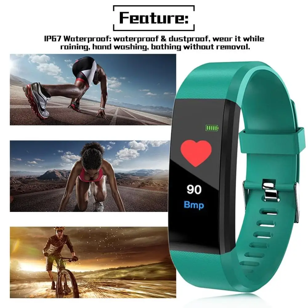 Oloey 115 زائد سوار ذكي مراقب معدل ضربات القلب ضغط الدم جهاز تعقب للياقة البدنية Smartwatch الرياضة ساعة ل Ios أندرويد