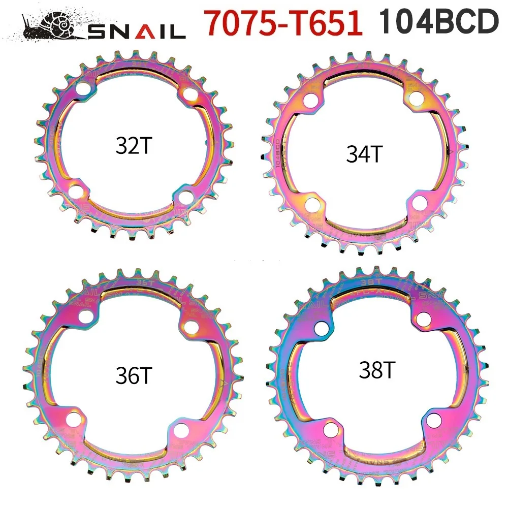 

Colorful Bicycle Chainring Narrow Wide 104 BCD 30/32/34/36/38T Circular MTB Bike Crankset Plate Bike Crank Rainbow Chainwheel