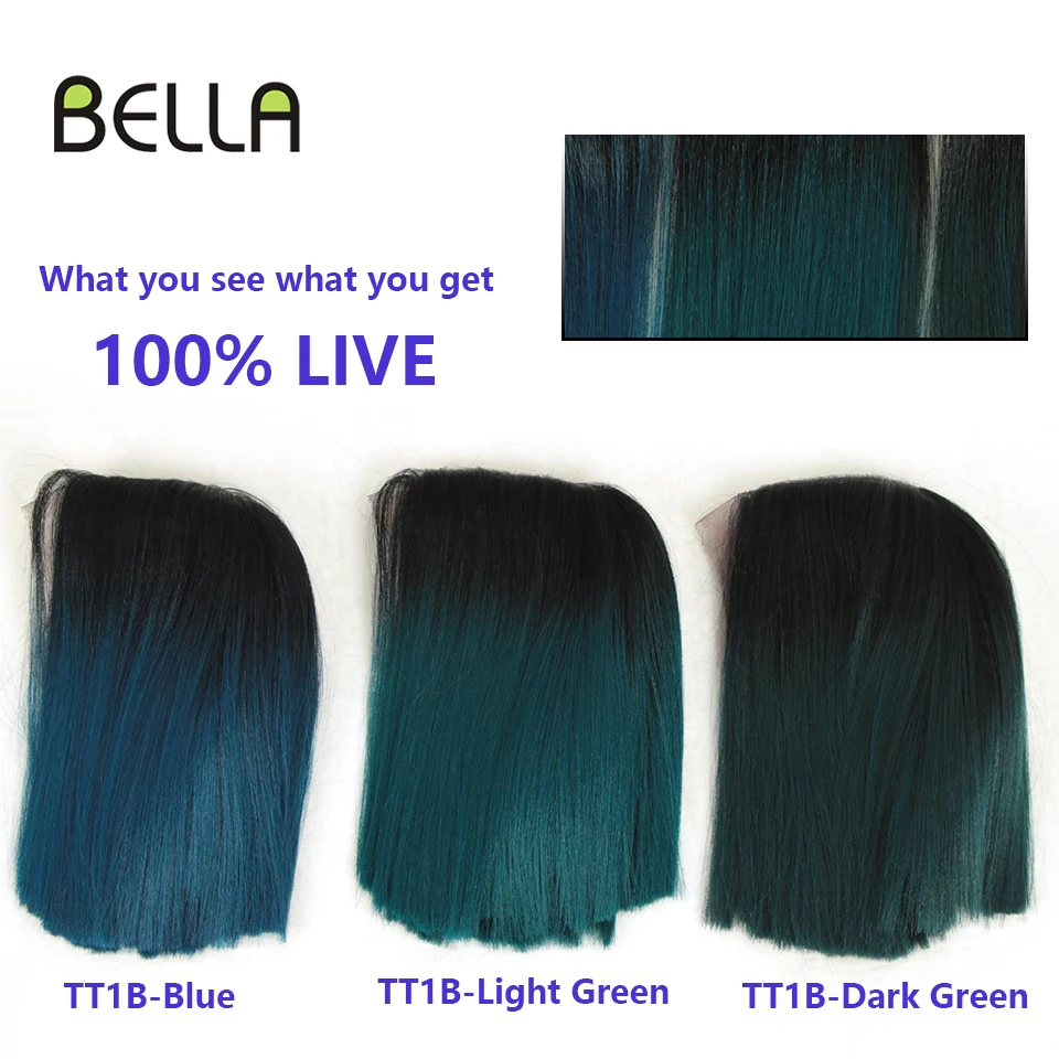 BELLA Synthetic Lace Wig Short Bob Wig Nature Color Blue Blonde Green 7 Colors Availabe 10\