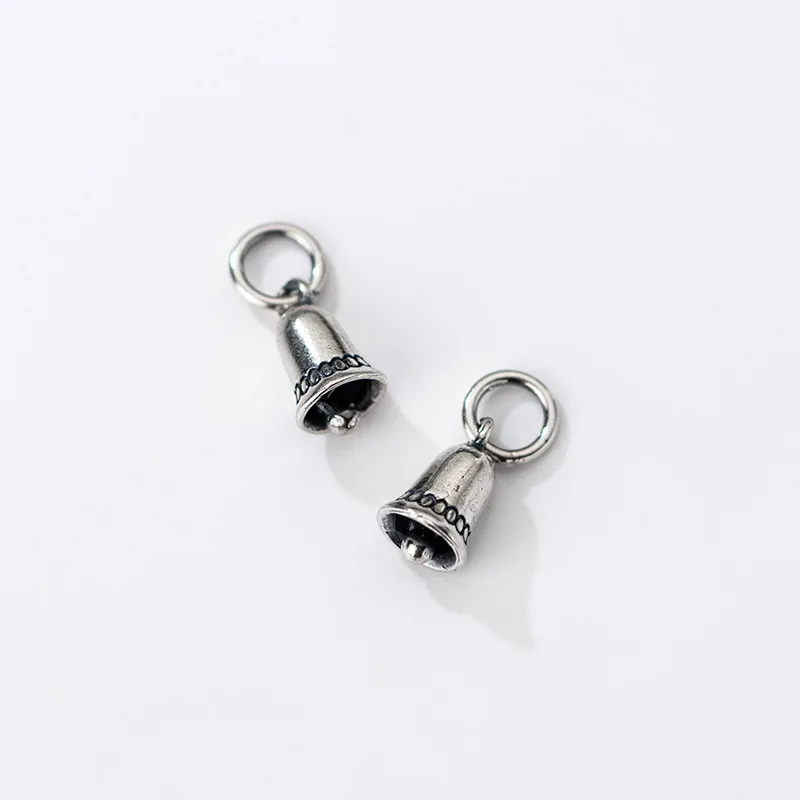 1pc 100%925 Sterling Silver Vintage Ringing Bell Circle Charms 10x6mm Christmas Clock Bell Silver Pendants Diy Jewelry Necklace