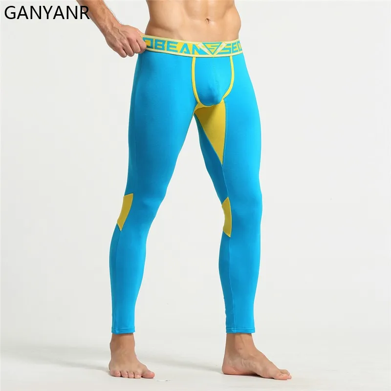 GANYANR Running Tights Men Sportswear Compression Pants Gym Leggings Fitness Sport Sexy Basketball Fit Yoga Pouch Winter Workout