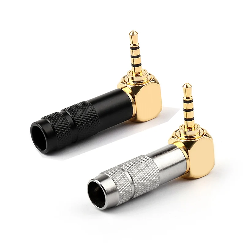 New Arrival 2.5mm 4 Pole TRRS Male Plug Jack Gold Plated 90 Degree Angle Audio Connector Silver Black Connector