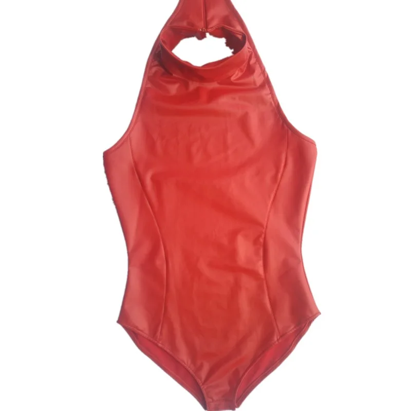 Faux Latex PU Leather Self Bondage Catsuit Cosplay Japanese Sukumizu Button Open Crotch Bodysuit Tights Sexy Hot Erotic Lingerie