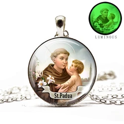 St Anthony of Padua Pendant Religious Saint Necklace Luminous Religious Jewerly Lucky Charm Grow In The Dark