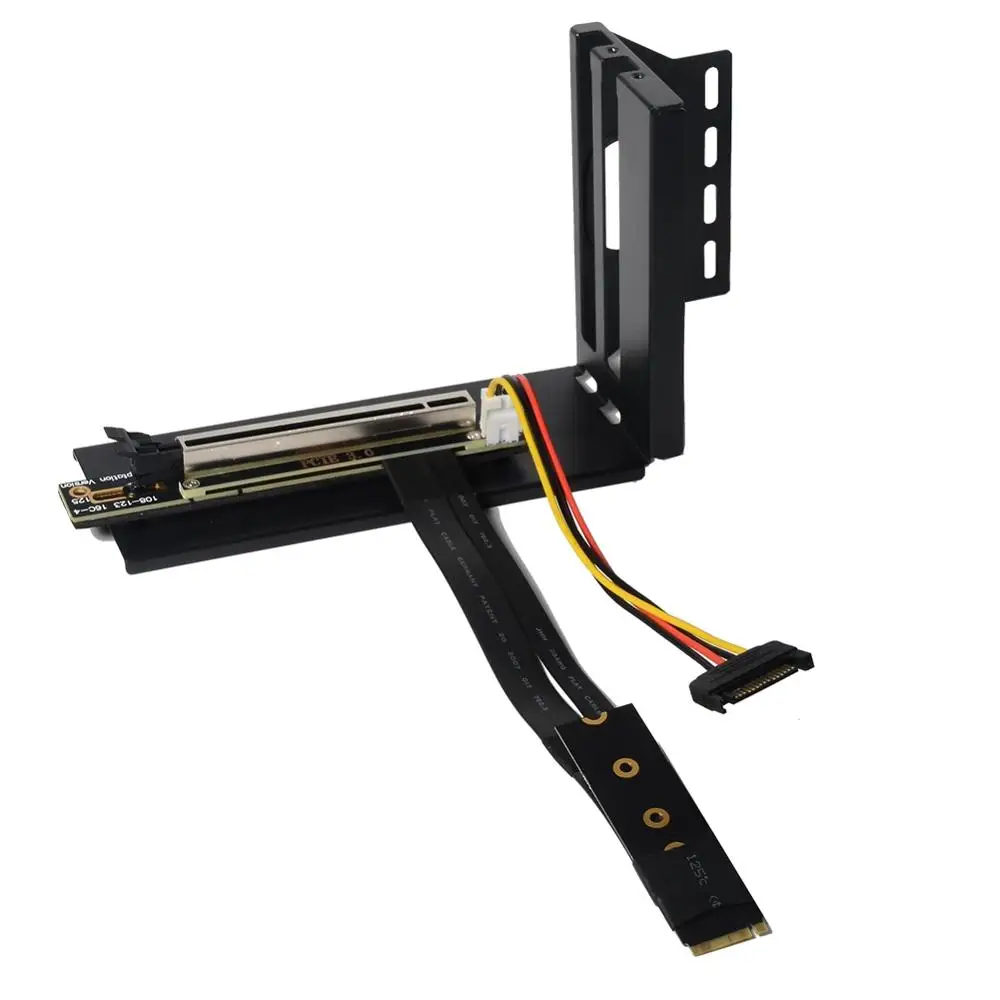 Black PCIe x16 Graphics Card Vertical Bracket GPU Holder PCI-E 3.0 16x to M.2 NVMe M-Key SSD Adapter Extension Cable 10~100CM