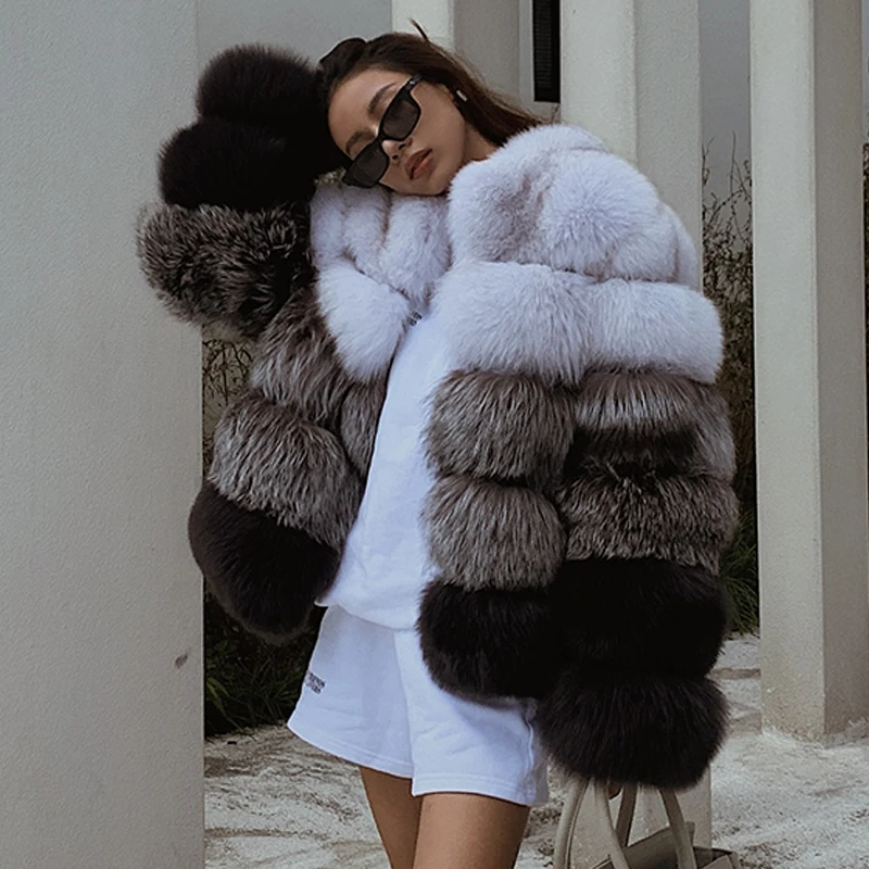 Fashion Short Real Fox Fur Coats For Women Trendy High Quality Fox Fur Coats Natural Whole Skin Genuine Fur Overcoats Woman