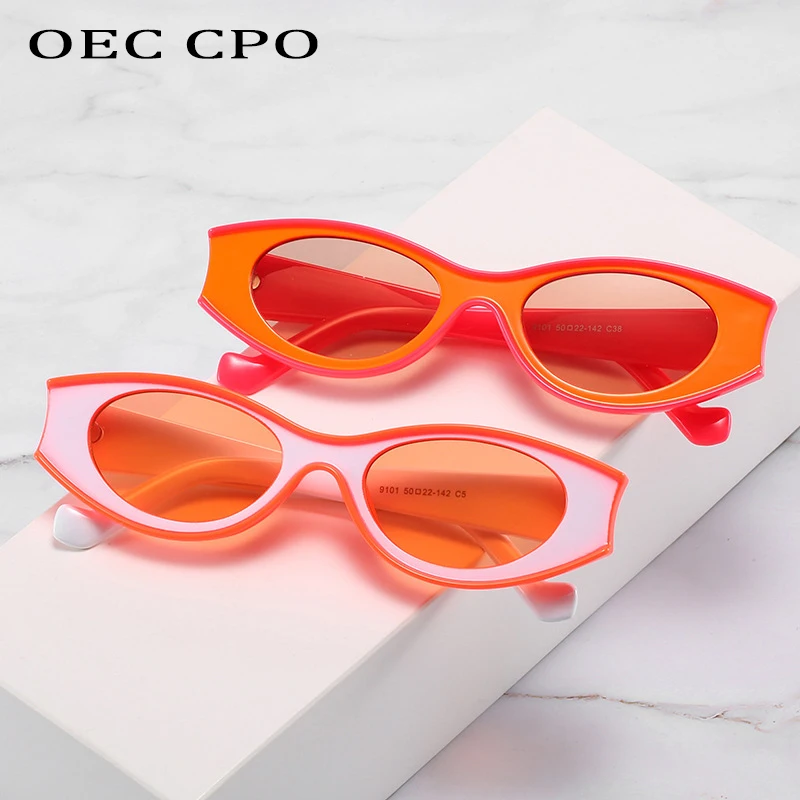 OEC CPO Vintage Cat eye Sunglasses Women Fashion Small Colorful Sun Glasses Men Retro Steampunk Eyewear Shades UV400 Oculos O815