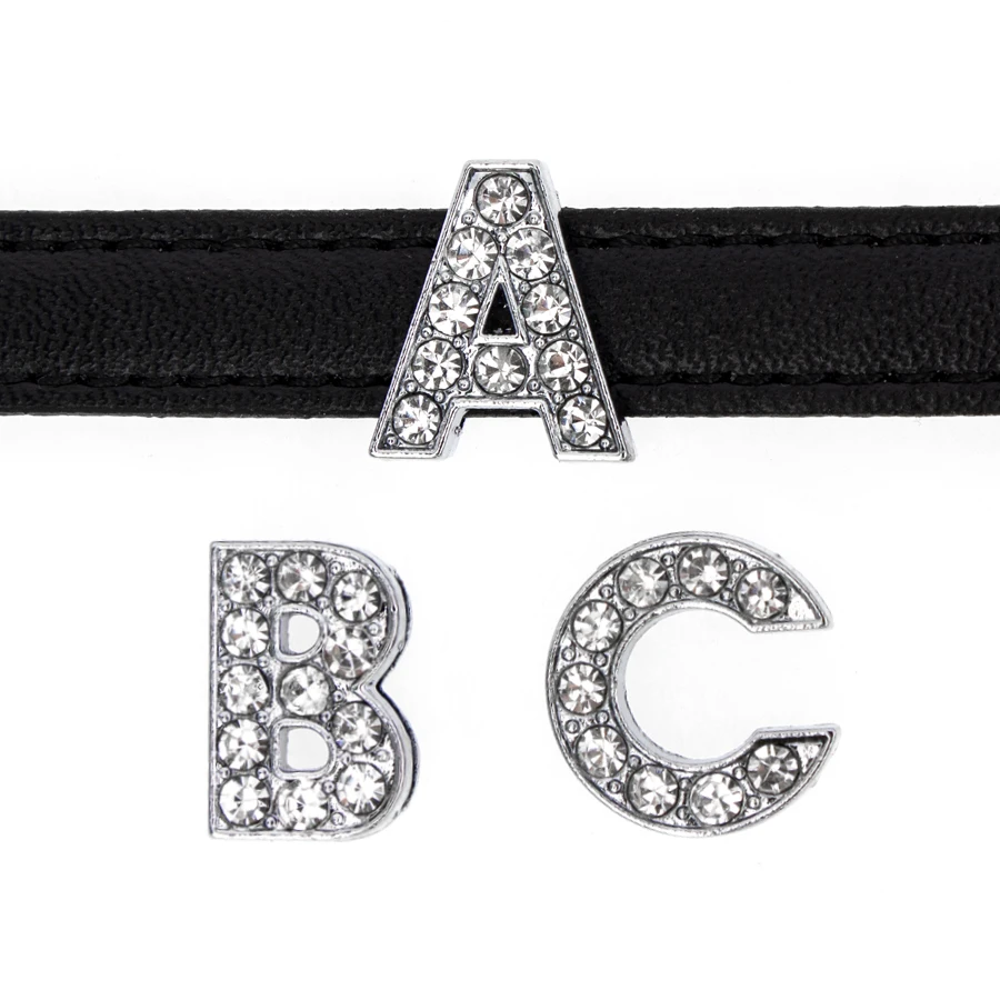 1pc 10mm Slide Letter Charms For Bracelet Making Women Jewelry DIY Accessories Pet Collar Keychain A-Z Rhinestone Alphabet Gift