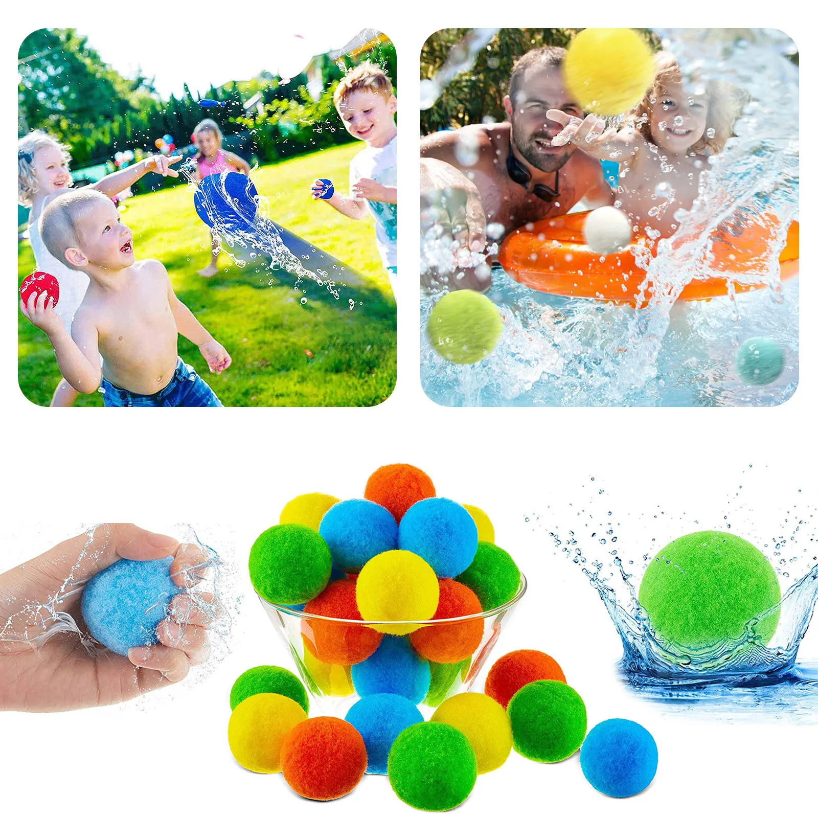 

Reusable Water Balls 10PCS Water Toys Beach Absorbent Cotton Balls Cotton Soaker Bomb Water Balls Pool Partys Favors Outdoor