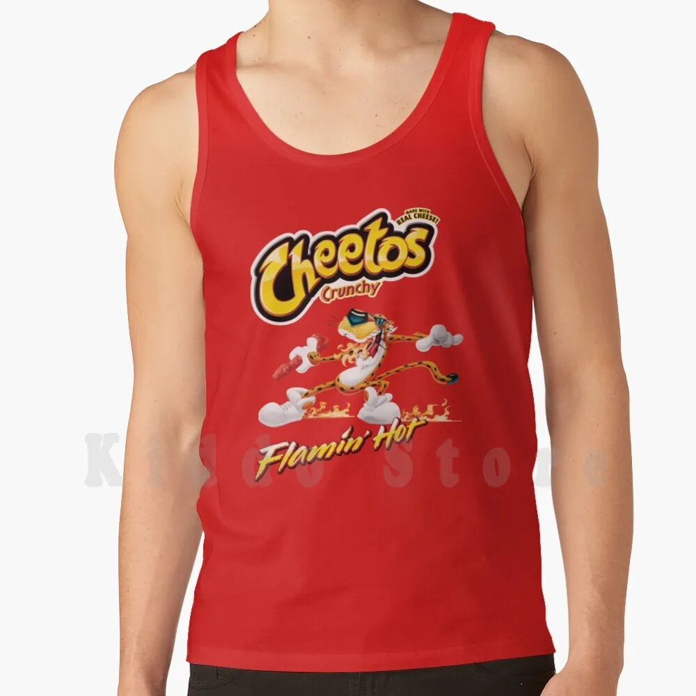 Flamin' Hot Crunchy! Tank Tops Vest Sleeveless Flame Flamin Flaming Crunchy Chips Snacks Fire Spicy Chili Pepper