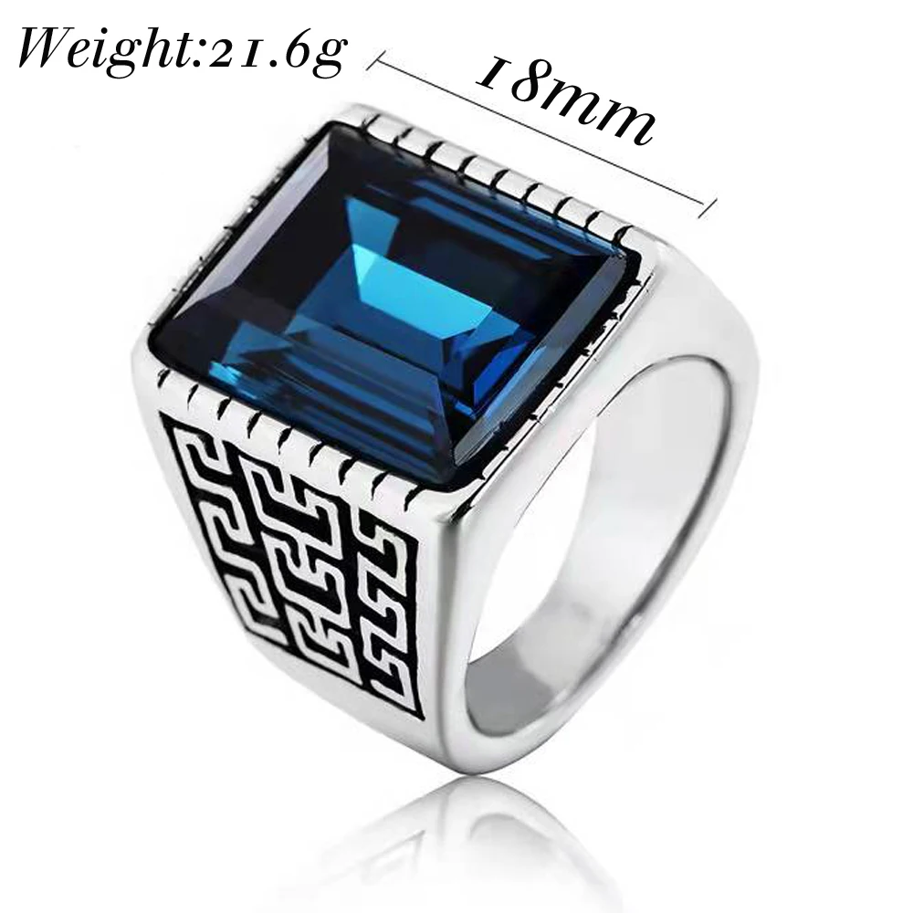 Men\'s Red Blue CZ Stone Gem Ring Vintage Stainless Steel Ring Men Wedding Bands Ring for Male Jewelry Anel