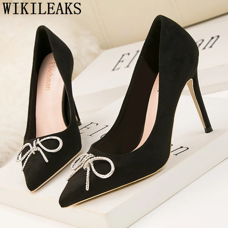 

Стразы каблуки офисные туфли женские черные высокие каблуки сексуальная женская обувь модные туфли с острым носком