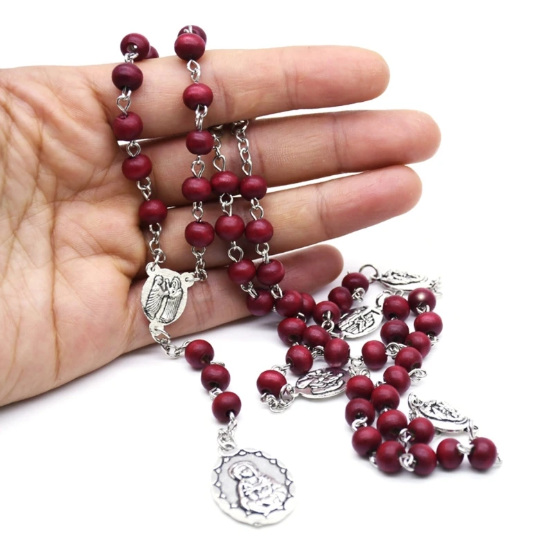 Rosary Necklace Catholic Virgin Mary Pendant Necklaces Bead Long Chain Men Women