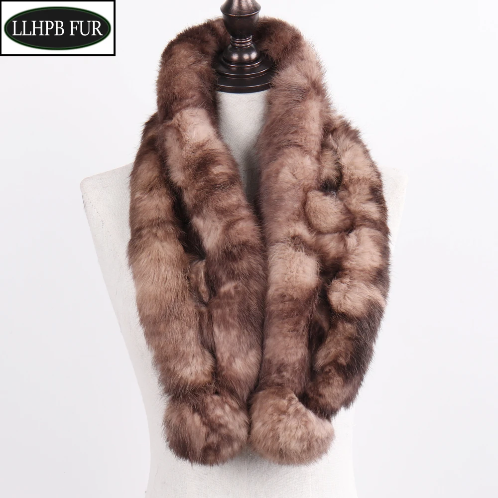 Hot Sell Winter Women Fashion Natural Rabbit Fur Scarves Lady Warm Fluffy Real Rabbit Fur Mufflers Solid Pompoms Real Fur Scarf