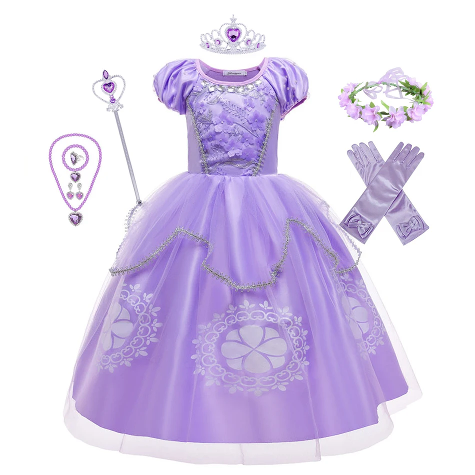 

Cartoon Sophia the First Anime Costume Girls Princess Dress Floral Appliques Ball Gown Kids Carnival Sofia Cosplay Robes