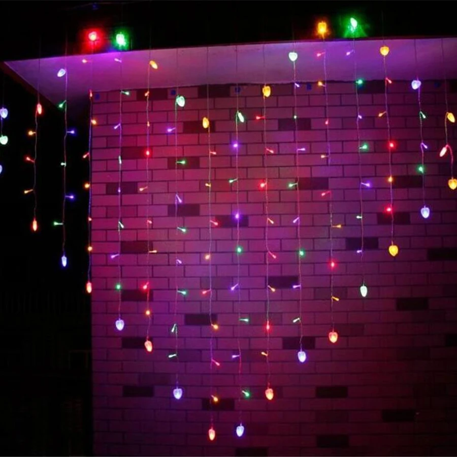 2.5x2M 128 LED Starry Heart Shape Christmas Fairy String Light Holiday Wedding Love Icicle Curtain Fairy Light Garland