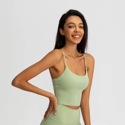 Soutien-gorge de yoga doux au beurre pour femme, haut athlétique précieux, bretelles spaghetti, soutien-gorge de sport push-up anti-transpiration, entraînement de gym et de fitness