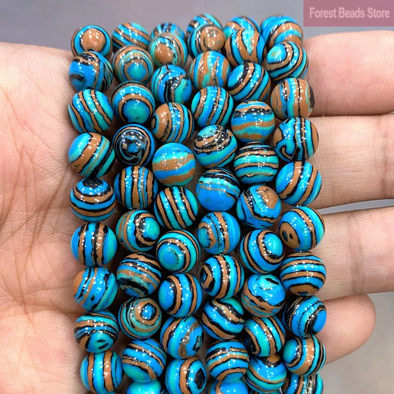 Blue Lace Malachite Loose Round Beads Synthetic Stone DIY Bracelet Necklace Earrings for Jewelry Making 15