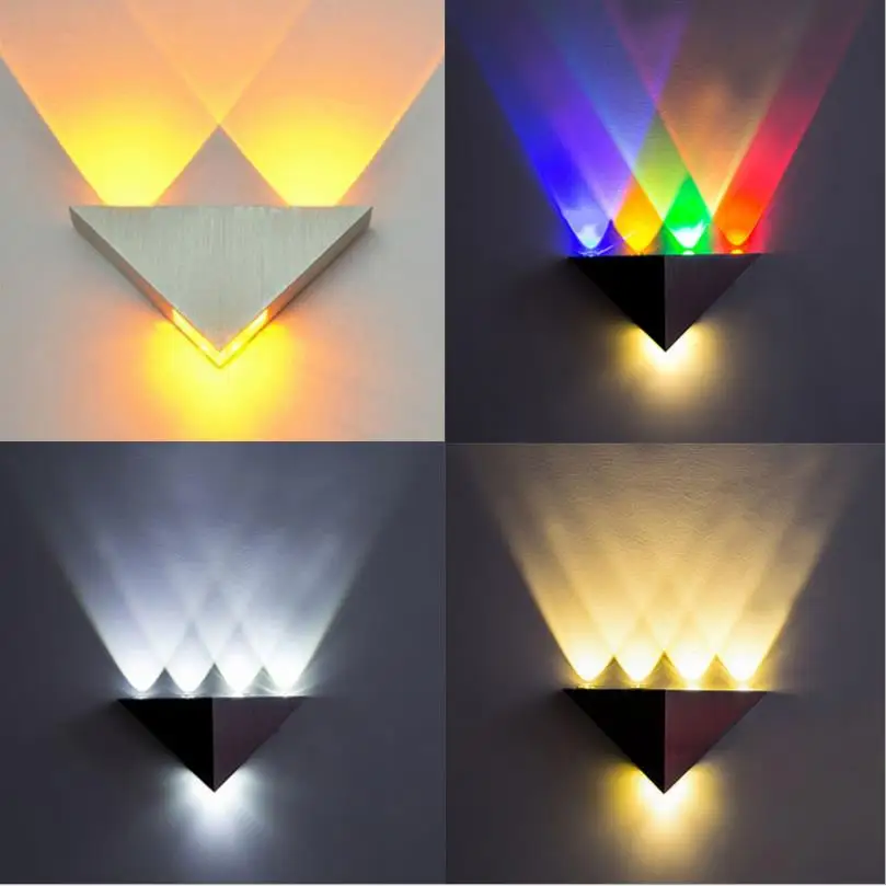 

AC 110V 220V 3W 5W 8W LED wall lamps home Living Room Wall lamps Porch lights Silver KTV Sconce Triangle aluminum wall light