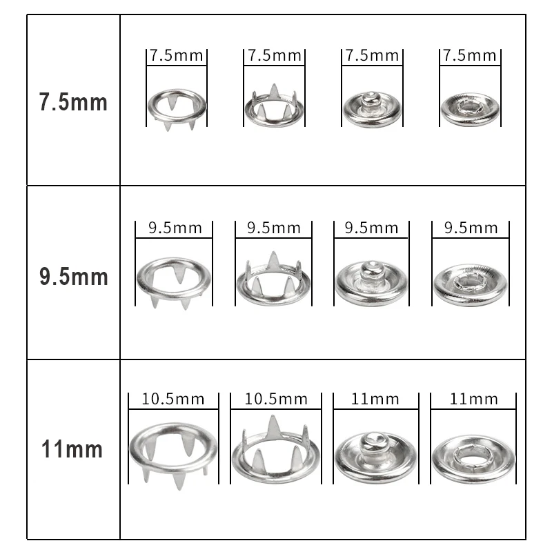 50 Sets 7.5/9.5/11/15 mm Prong Buckle Baby Clothes Snap Fastener Button Accessories Metal Buckles Rivet