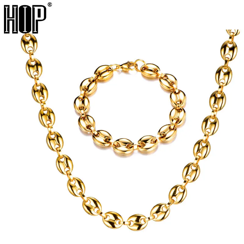 

HIP Hop Width 11MM Stainless Steel Coffee Beans Link Chain Necklace Bracelets Chain For Men Jewelry