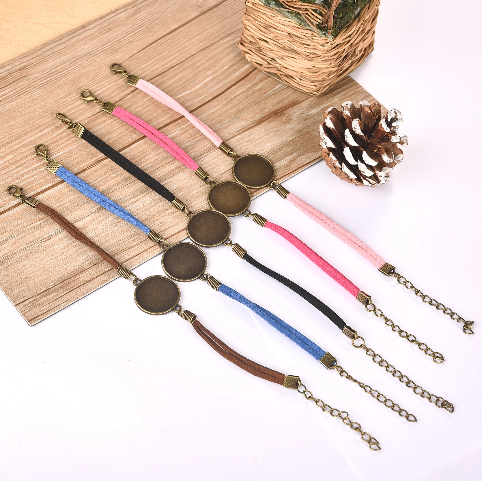20 sztuk/partia 20mm skórzana bransoletka Blanks baza ustawienie dla okrągłe Cabochon ramki taca DIY bransoletka biżuteria dokonywanie ustaleń — zdjęcie 7