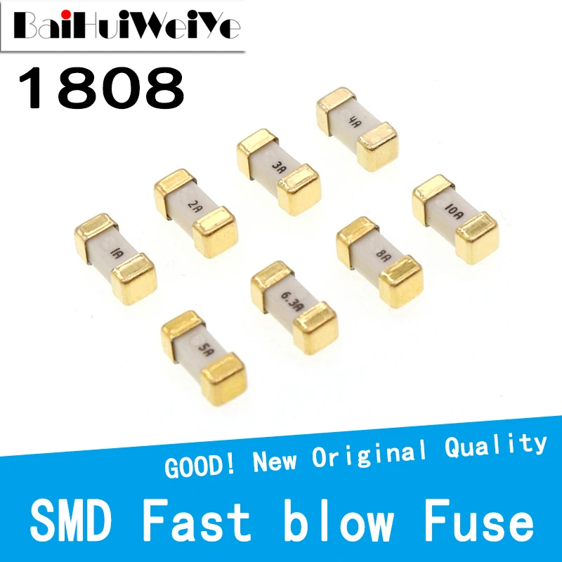 10PCS/LOT 1808 125V 250V 0451 SMD Fast Blow Fuse 0.5A 1A 2A 3A 4A 5A 6.3A 7A 8A 10A 12A 15A 20A Ultra-Rapid Fuses Ceramic Fuse