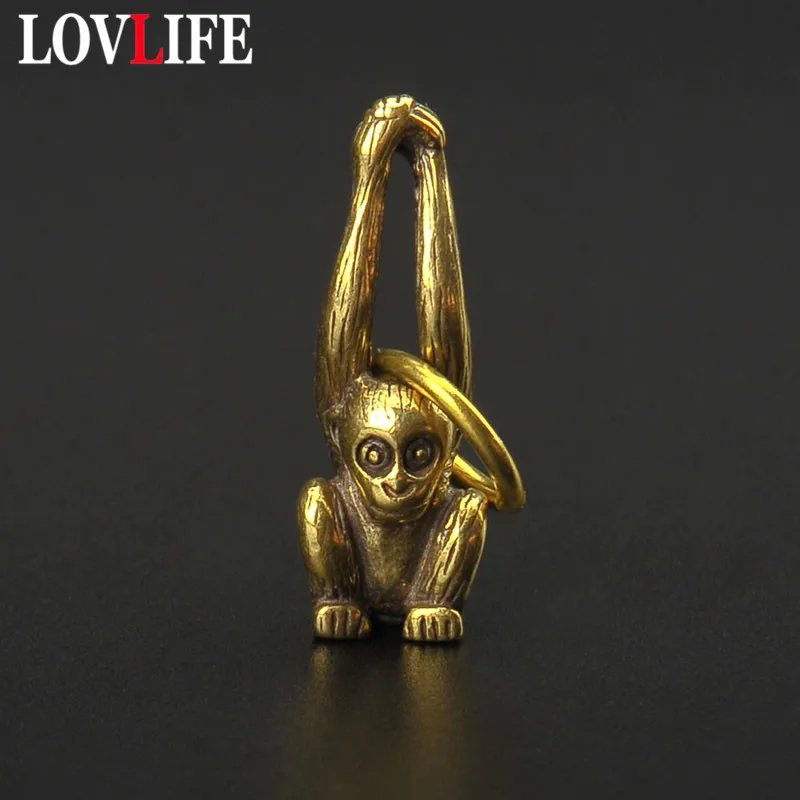 Brass Mini Monkey Key Chains Pendants Creative Animal Copper Handmade Car Keychain Charms Long Arm Monkey Gifts Vintage Keyrings