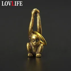 Brass Mini Monkey Key Chains Pendants Creative Animal Copper Handmade Car Keychain Charms Long Arm Monkey Gifts Vintage Keyrings